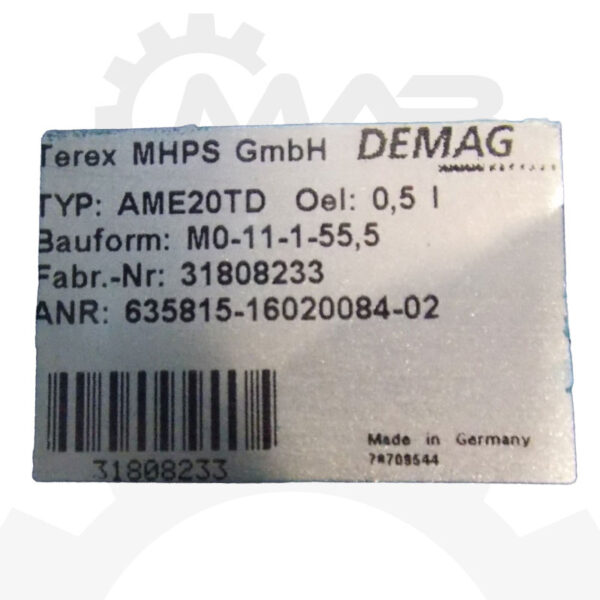 DEMAG Flachgetriebebremsmotor ZBF80A4 B020 mit DEMAG Getriebe AME20TD – Bild 7