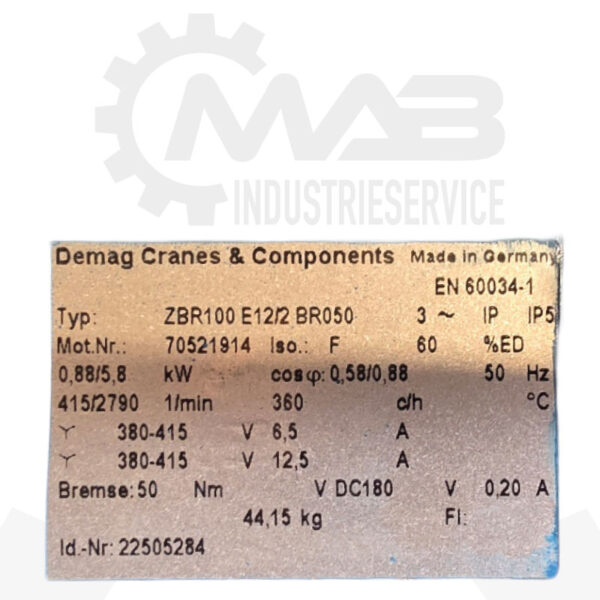 DEMAG Motor ZBR100 E12/2 BR050 – Bild 6