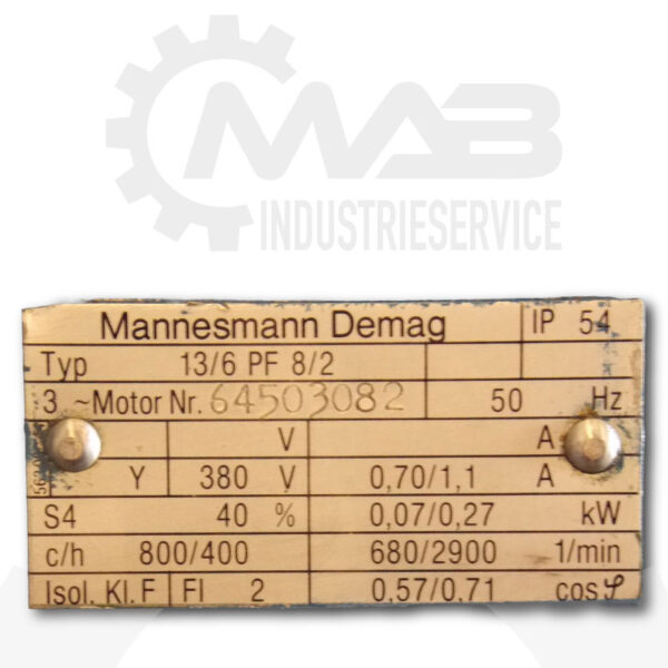 DEMAG Motor 13/6 PF 8/2 380V 50 Hz – Bild 7