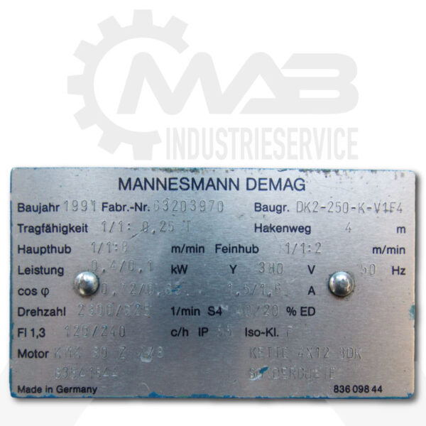 DEMAG Kettenzug  DK2-250-K-V1F4 – Bild 7