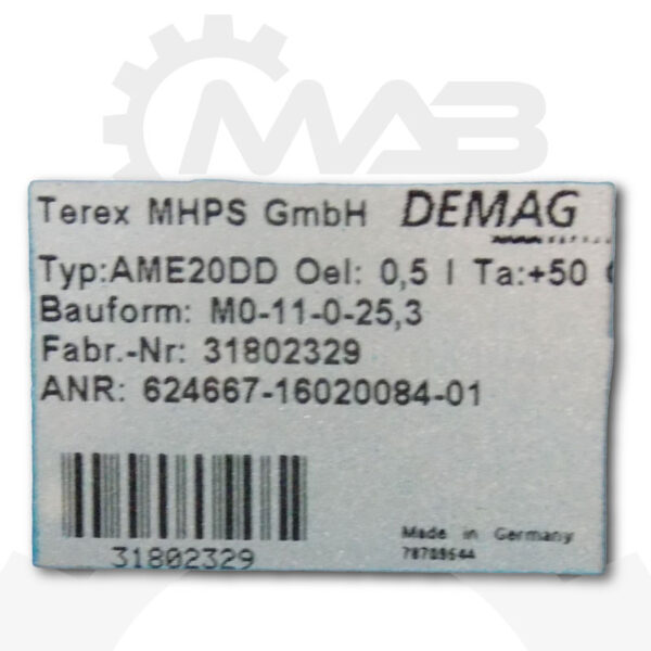 DEMAG Flachgetriebemotor ZBA 80 A4 B007 mit Getriebe AME20DD – Bild 5