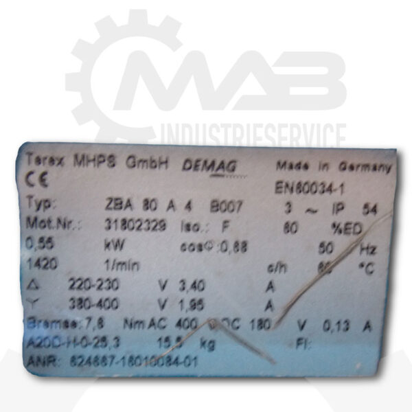 DEMAG Flachgetriebemotor ZBA 80 A4 B007 mit Getriebe AME20DD – Bild 6