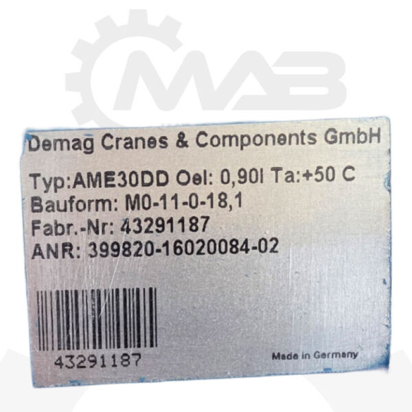DEMAG Flachgetriebebremsmotor ZBA 80 B4 B007 mit DEMAG Getriebe AME30DD – Bild 5