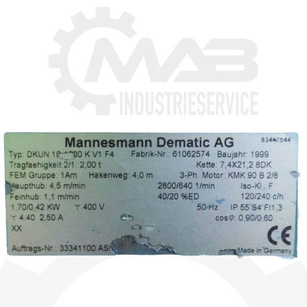 DEMAG 83447544 Kettenzug Typ DKUN 10-1000 K V1 F4 – GRUNDZUG – Bild 6