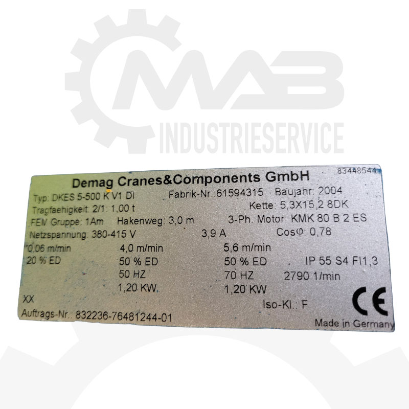 DEMAG Kettenzug Typ DKES 5-500 K V1 DI mit Zubehör – Bild 7